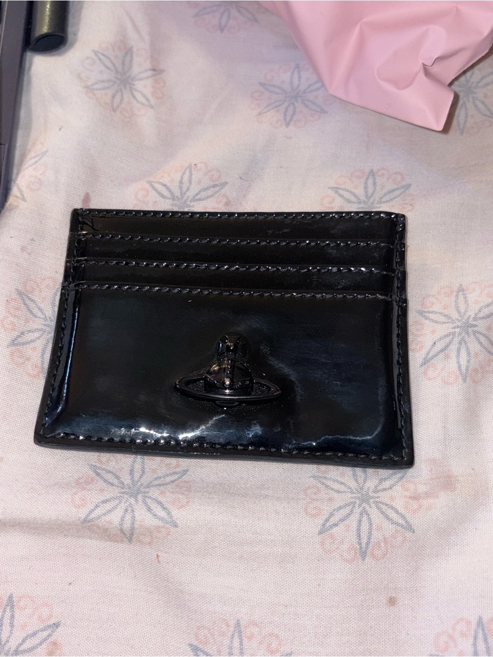 Vivienne Westwood Black Patent Leather Slim Card Holder with Orb Logo